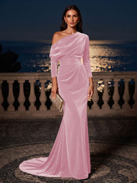 Mermaid/Trumpet Off Shoulder Velvet Maxi Formal Dresses with Ruched Waist