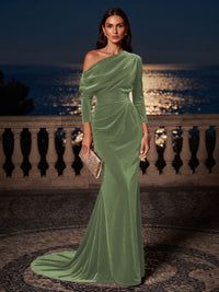 Mermaid/Trumpet Off Shoulder Velvet Maxi Formal Dresses with Ruched Waist