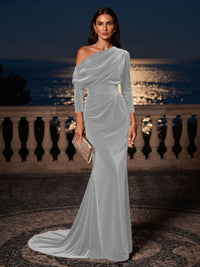 Mermaid/Trumpet Off Shoulder Velvet Maxi Formal Dresses with Ruched Waist
