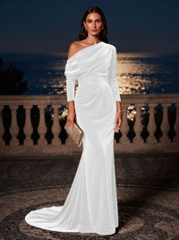 Mermaid/Trumpet Off Shoulder Velvet Maxi Formal Dresses with Ruched Waist