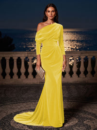 Mermaid/Trumpet Off Shoulder Velvet Maxi Formal Dresses with Ruched Waist