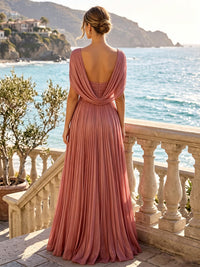 A-Line/Princess V-Neck Chiffon Maxi Formal Dresses with Pleats