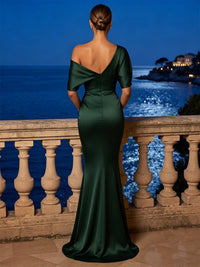 Mermaid/Trumpet Off Shoulder Satin Maxi Formal Dresses with Ruched Waist