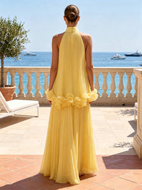 A-Line/Princess Halter Chiffon Maxi Formal Dresses with Ruffles & Pleats