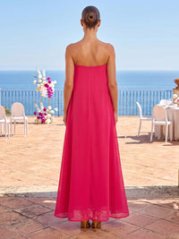 A-Line/Princess Strapless Chiffon Maxi Formal Dresses with Bow