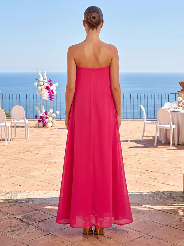 A-Line/Princess Strapless Chiffon Maxi Formal Dresses with Bow
