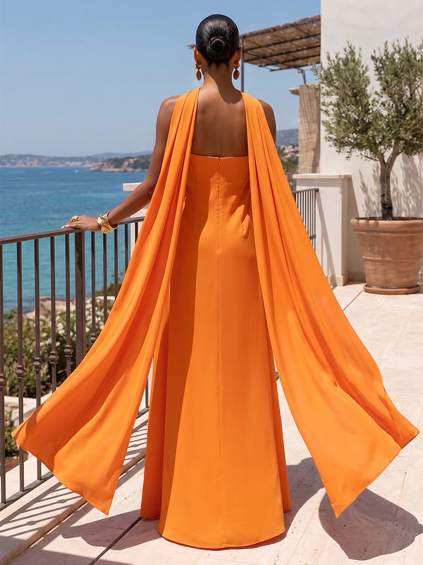 A-Line/Princess Strapless Satin Maxi Formal Dresses with Scarf