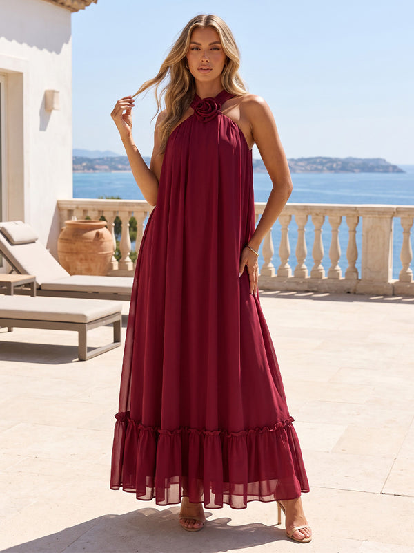 A-Line/Princess Halter Chiffon Maxi Formal Dresses with Pleats