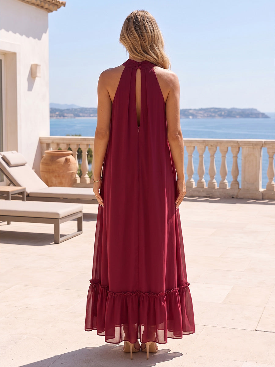 A-Line/Princess Halter Chiffon Maxi Formal Dresses with Pleats
