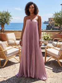A-Line/Princess Strapless Chiffon Maxi Formal Dresses with Pleats