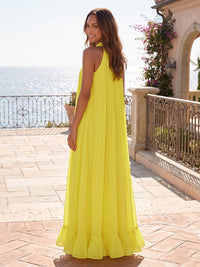 A-Line/Princess Halter Chiffon Maxi Formal Dresses with Pleats