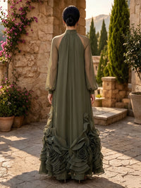 A-Line/Princess High Neck Chiffon Maxi Formal Dresses with Ruffles & Pleats