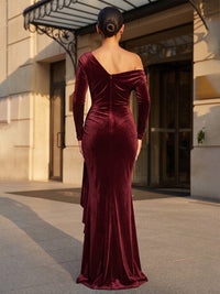 Mermaid/Trumpet Off Shoulder Velvet Maxi Formal Dresses with Ruched Waist
