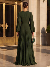 A-Line/Princess V-Neck Chiffon Maxi Formal Dresses with Pleats & Ruched Bodice