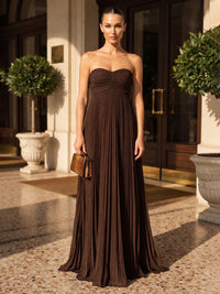 A-Line/Princess Strapless Chiffon Maxi Formal Dresses with Pleats