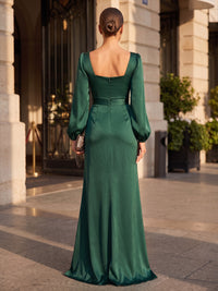 A-Line/Princess Sweetheart Satin Maxi Formal Dresses with Ruched Waist & Slit