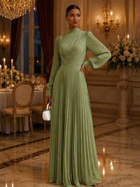 A-Line/Princess High Neck Chiffon Maxi Formal Dresses with Pleats