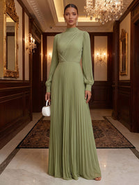 A-Line/Princess High Neck Chiffon Maxi Formal Dresses with Pleats