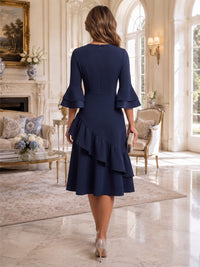 A-Line/Princess Scoop Neck Chiffon Tea-Length Formal Dresses with Ruffles