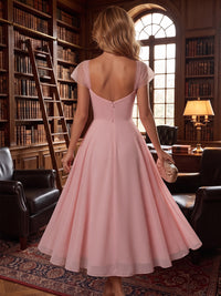 A-Line/Princess Sweetheart Chiffon Tea-Length Formal Dresses with 3D Flowers & Pleats