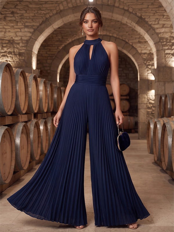 A-Line/Princess Halter Chiffon Maxi Formal Dresses with Pleats