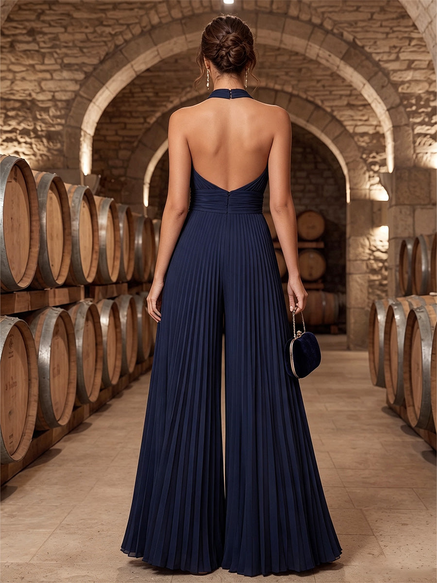 A-Line/Princess Halter Chiffon Maxi Formal Dresses with Pleats