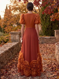 A-Line/Princess Scoop Neck Chiffon Maxi Formal Dresses with 3D Flowers & Pleats