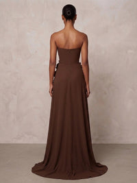 A-Line/Princess Strapless Chiffon Maxi Formal Dresses with 3D Flowers & Ruched Waist