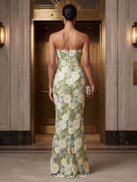 Sheath/Column Strapless Lace Appliques Maxi Formal Dresses for Women