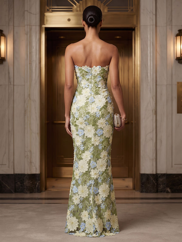 Sheath/Column Strapless Lace Appliques Maxi Formal Dresses for Women