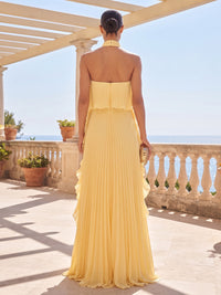 A-Line/Princess Halter Chiffon Maxi Formal Dresses with Pleats & Ruffles