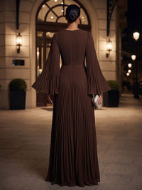 A-Line/Princess V-Neck Chiffon Maxi Formal Dresses with Pleats