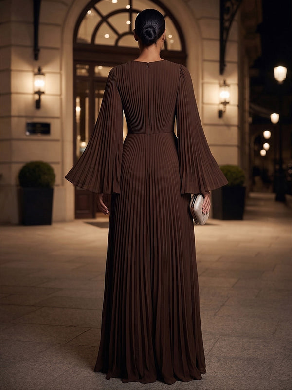 A-Line/Princess V-Neck Chiffon Maxi Formal Dresses with Pleats
