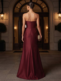 A-Line/Princess Strapless Satin Maxi Formal Dresses with Ruched Waist
