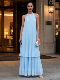 A-Line/Princess Halter Chiffon Maxi Formal Dresses with Pleats