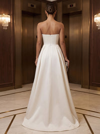 A-Line/Princess Strapless Satin Maxi Formal Dresses with Pleats