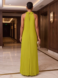 A-Line/Princess Halter Chiffon Maxi Formal Dresses with 3D Flowers & Pleats
