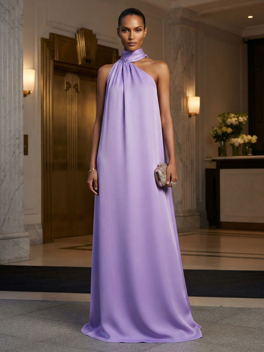 A-Line/Princess Halter Satin Maxi Formal Dresses for Women