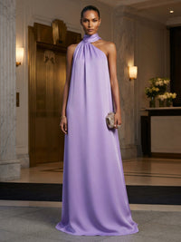A-Line/Princess Halter Satin Maxi Formal Dresses for Women