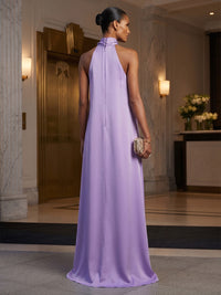 A-Line/Princess Halter Satin Maxi Formal Dresses for Women