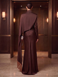 Mermaid/Trumpet High Neck Satin Maxi Formal Dresses with Tassel & Side Sash