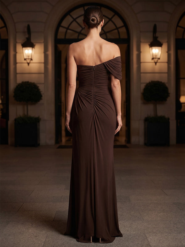 Mermaid/Trumpet One Shoulder Stretch Jersey Maxi Formal Dresses with Ruched Waist