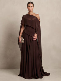 A-Line/Princess Off Shoulder Chiffon Maxi Formal Dresses with Pleats