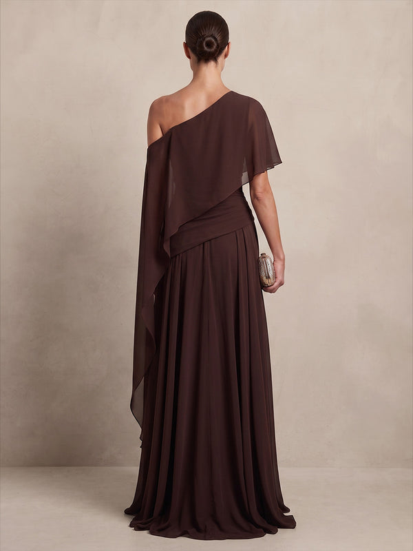 A-Line/Princess Off Shoulder Chiffon Maxi Formal Dresses with Pleats
