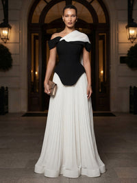 A-Line/Princess Asymmetric Neck Chiffon Maxi Formal Dresses with Pleats & Side Sash