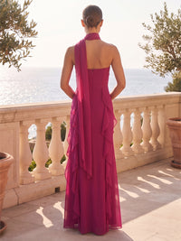 A-Line/Princess Strapless Chiffon Maxi Formal Dresses with Scarf & Ruffles