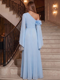 A-Line/Princess Off Shoulder Chiffon Maxi Formal Dresses with 3D Flowers & Pleats