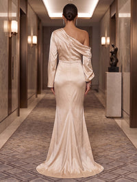 Mermaid/Trumpet Off Shoulder Satin Maxi Formal Dresses with Sweep Train