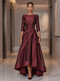 A-Line/Princess Scoop Neck Satin High-Low Formal Dresses with Ruched Waist