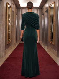 Sheath/Column Cowl Neck Velvet Maxi Formal Dresses with Ruched Waist